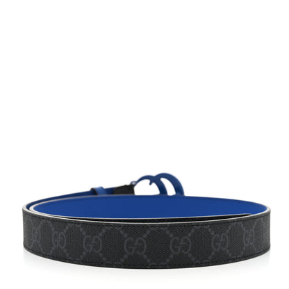 Gucci GG Supreme Monogram Plutone Calfskin Enamel Double G 30mm Belt 85 34 Black Metal Blue 2 of 5