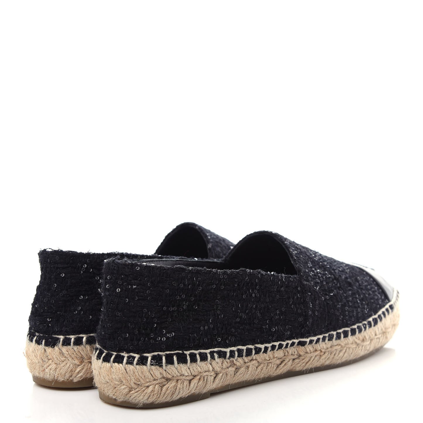 Tweed Patent Goatskin Sequin CC Espadrilles 38 Black
