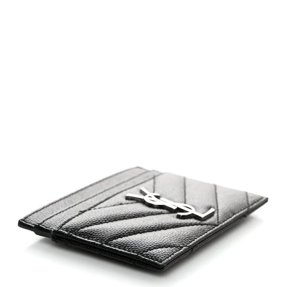 Saint Laurent Grain De Poudre Matelasse Chevron Monogram Credit Card Case Black 4 of 7