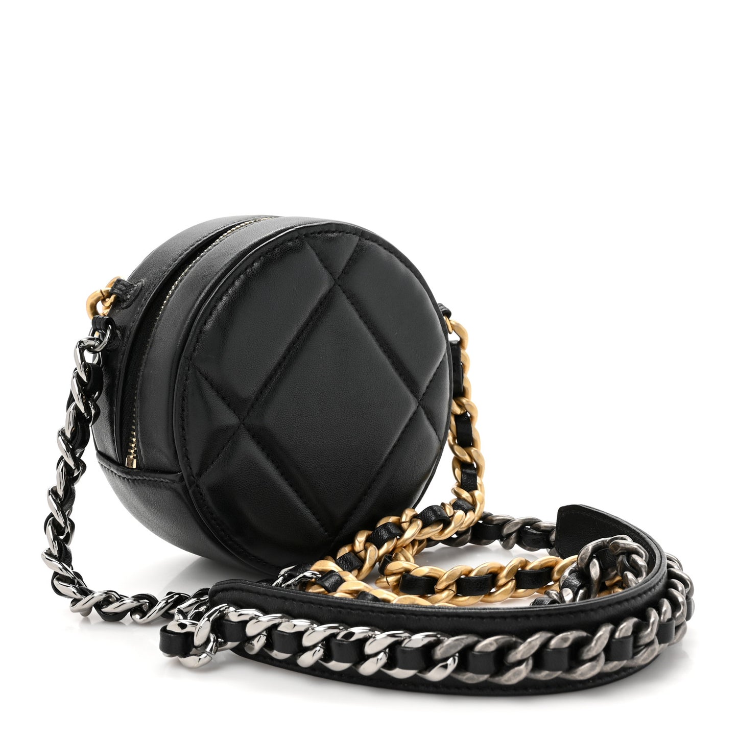 Lambskin Quilted Chanel 19 Round Clutch With Chain Black