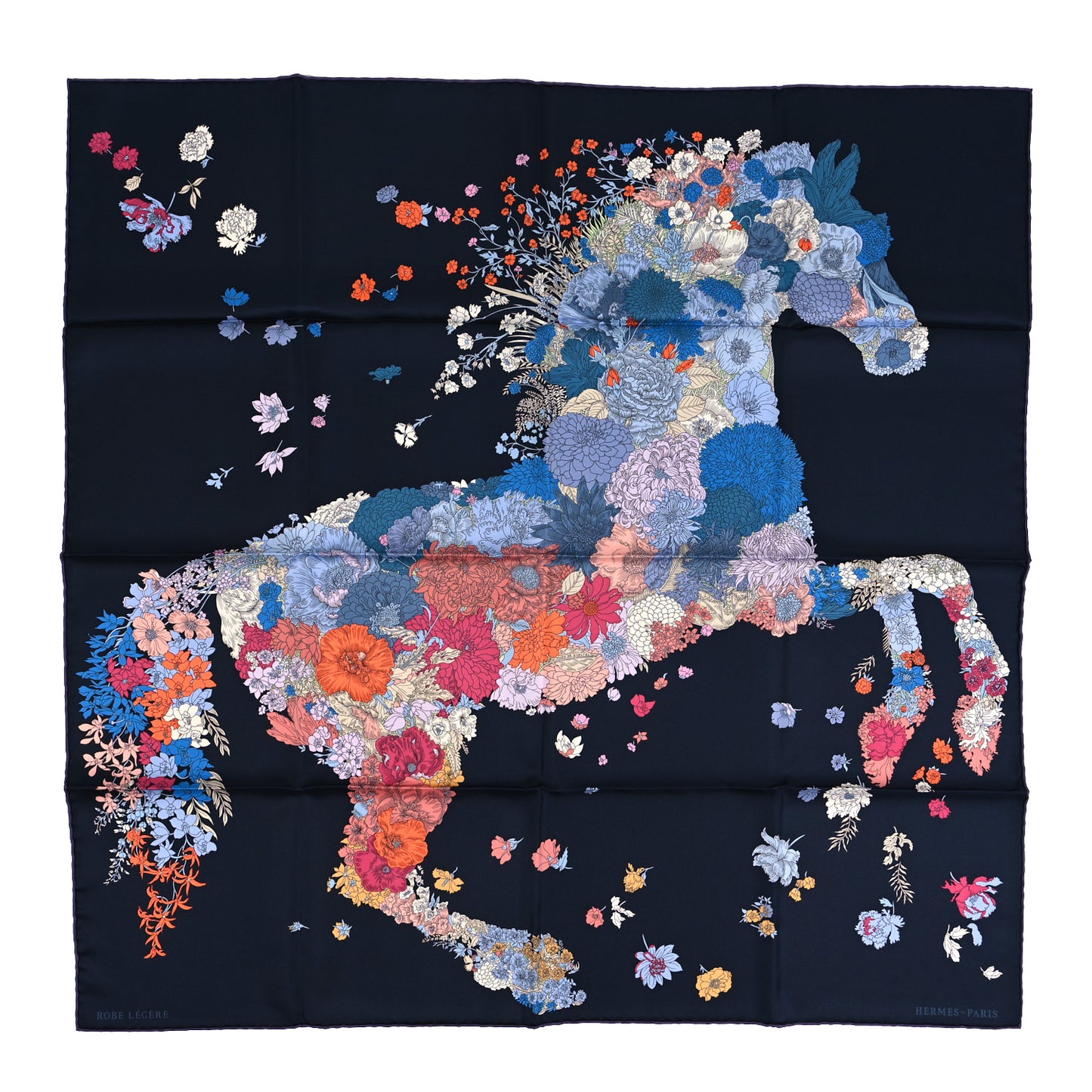 Silk Robe Legere Scarf 90 Marine Parme Rose