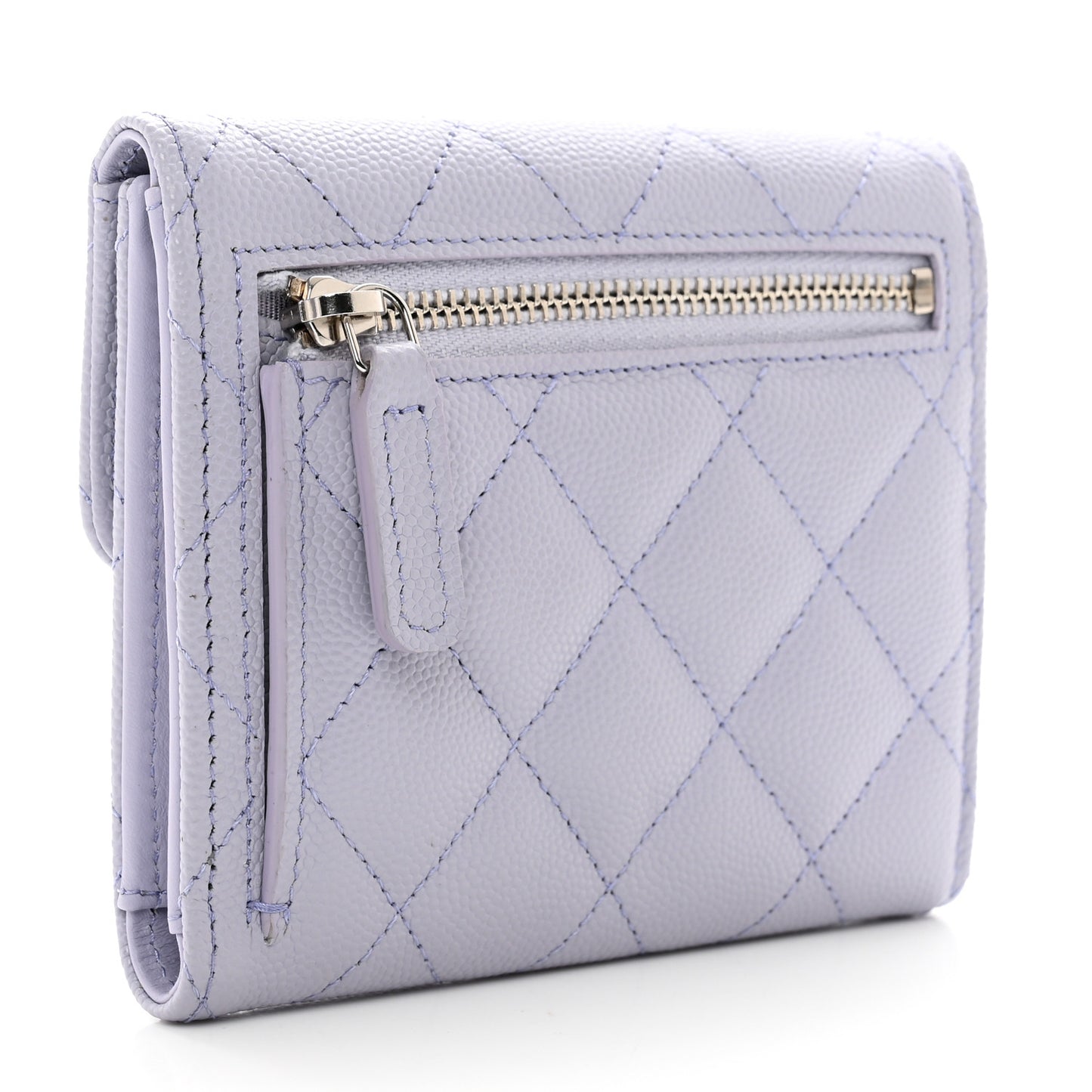 Caviar Quilted Compact Flap Wallet Light Purple