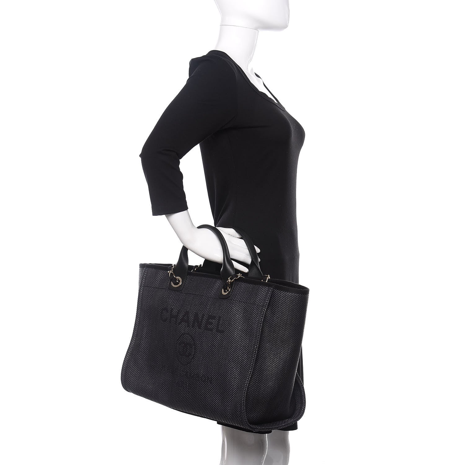 Chanel Mixed Fibers Calfskin Medium Deauville Tote Black 3 of 13