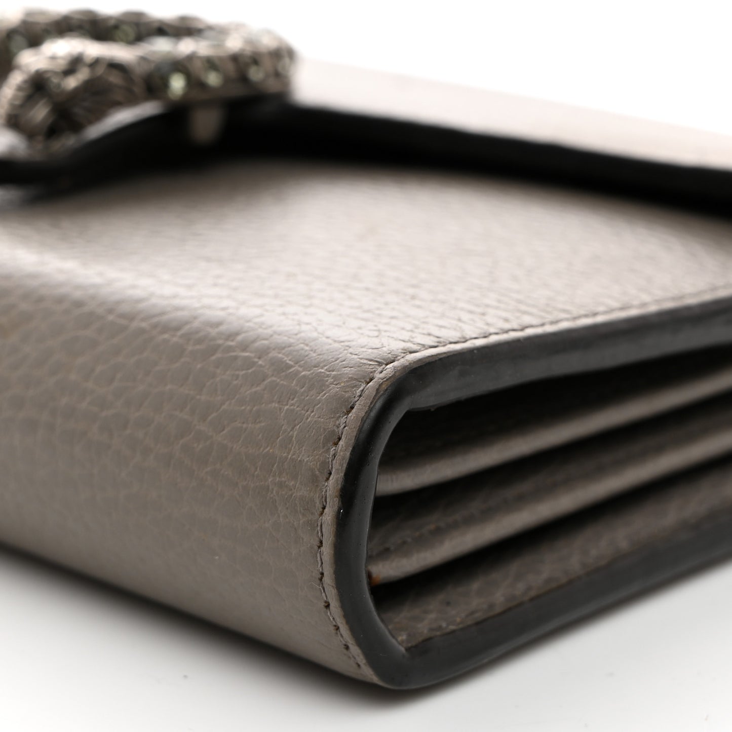 Dollar Calfskin Crystal Mini Dionysus Chain Wallet Dusty Grey Black Diamond