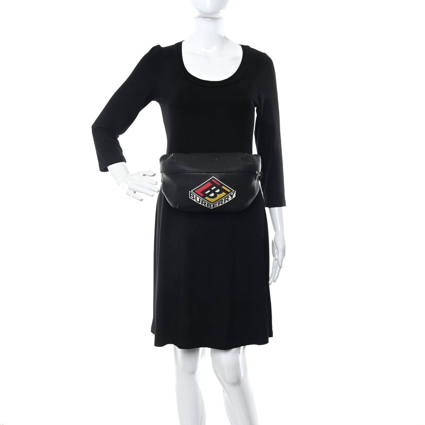 Grainy Calfskin Logo Graphic Sonny Bum Bag Black
