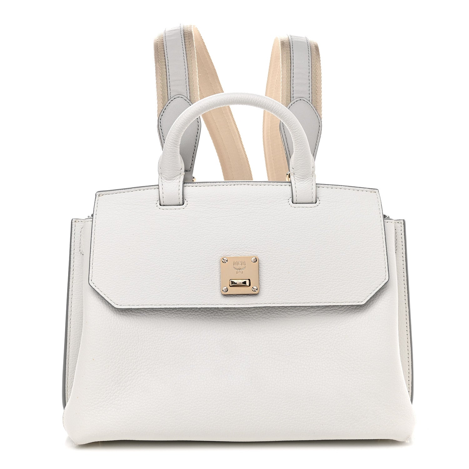 MCM Grained Calfskin Medium Milla Convertible Backpack White Flake 1 of 14