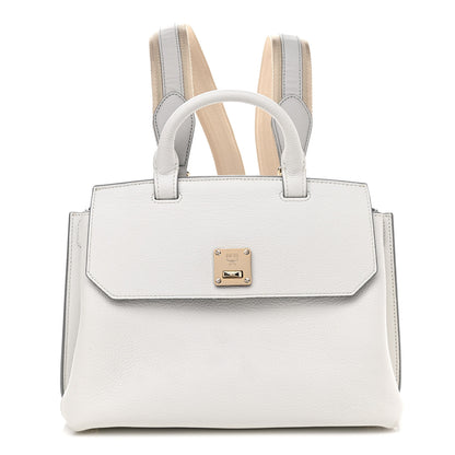 MCM Grained Calfskin Medium Milla Convertible Backpack White Flake 1 of 14