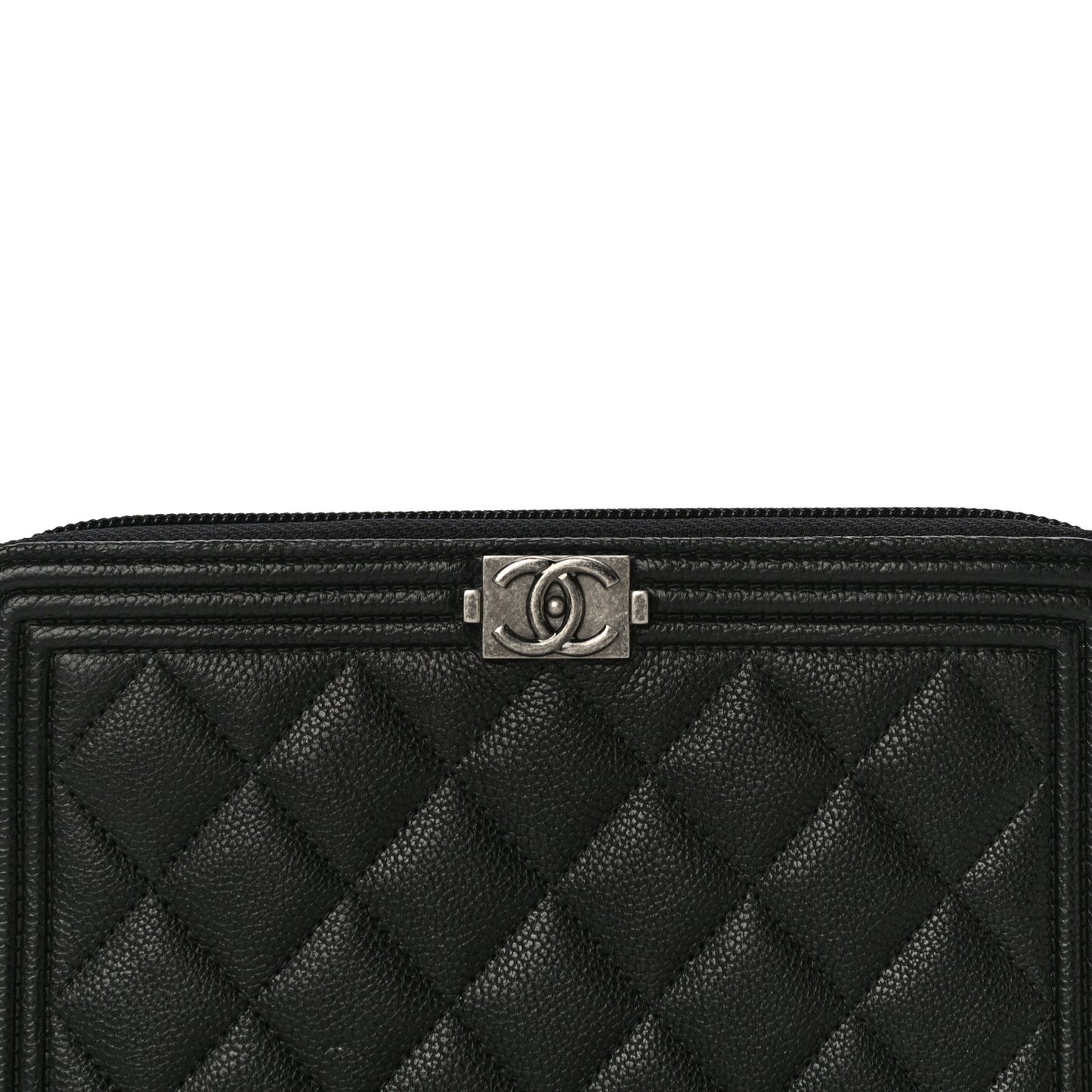 Caviar Quilted Boy Long Zip Around Wallet Black