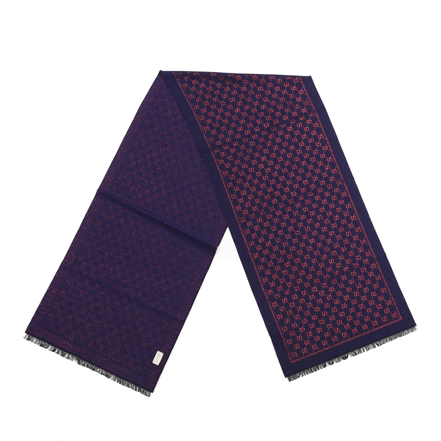 Gucci Wool Silk Jacquard GG Monogram Stenix Scarf Navy Red 2 of 4