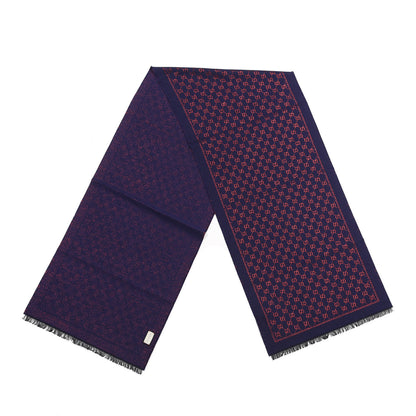 Gucci Wool Silk Jacquard GG Monogram Stenix Scarf Navy Red 2 of 4