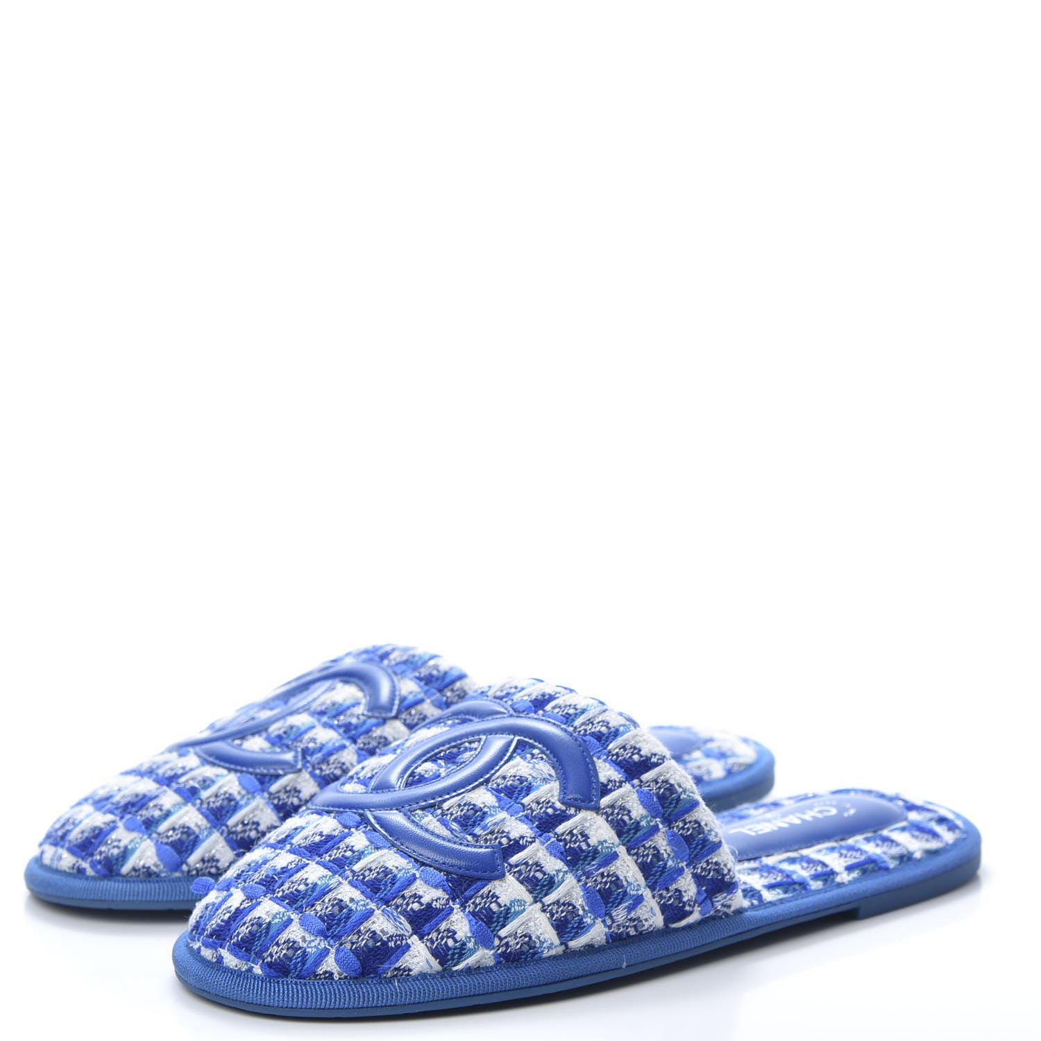 Chanel Tweed CC Flat Mules S Blue 3 of 8