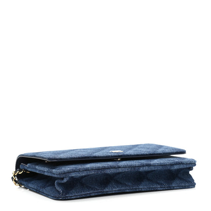 Chanel Denim Printed Wallet On Chain WOC Dark Blue 4 of 13