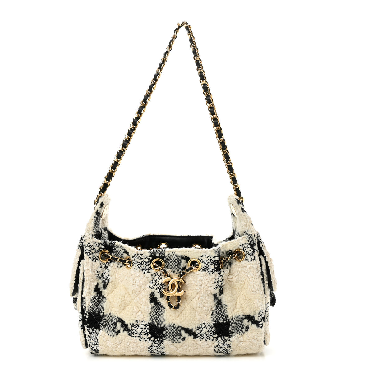Tweed Quilted Mini Chanel 25 Handbag White Ecru Black