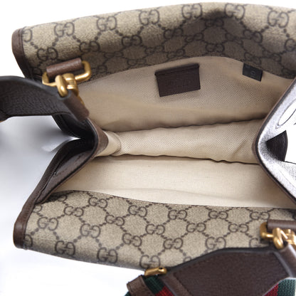 Gucci GG Supreme Monogram Web Small Neo Vintage Double Flap Messenger Bag Beige New Acero 7 of 12