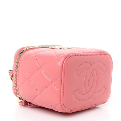 Chanel Lambskin Quilted Crystal Top Handle Mini Vanity Case With Chain Coral 4 of 11