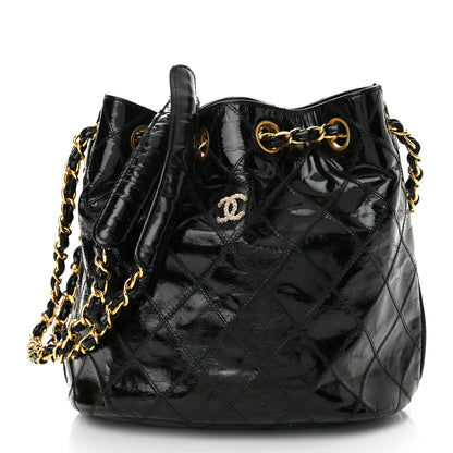 Chanel Patent Stitched Drawstring Shoulder Bag Black 3 of 15