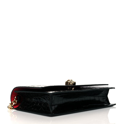 Alexander McQueen Calfskin Crocodile Embossed Skull Mini Crossbody Bag Black 4 of 10
