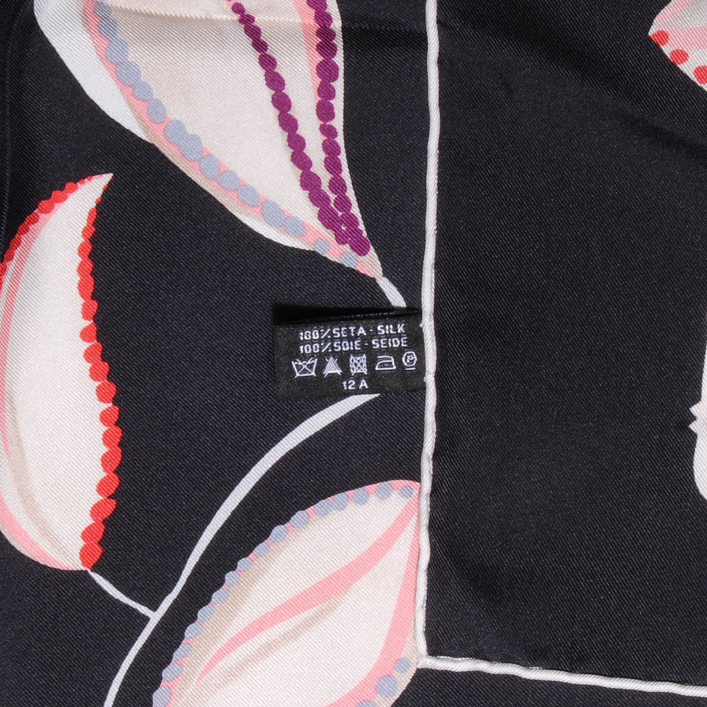 Silk Pearl Camellia CC Square Scarf Black