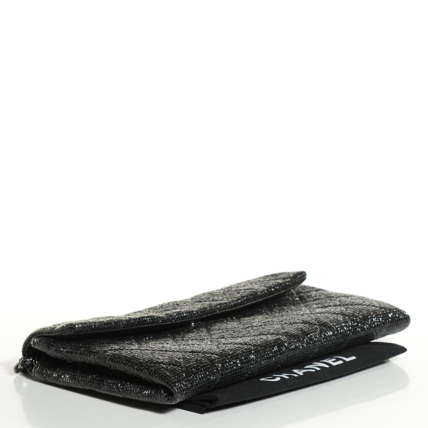 Iridescent Quilted Chain Clutch Black