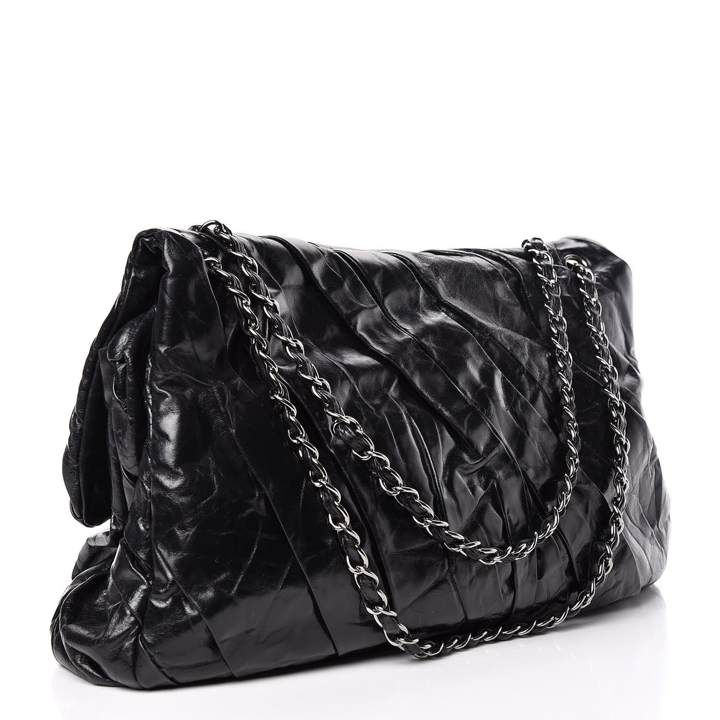 Glazed Calfskin Maxi Twisted Flap Black