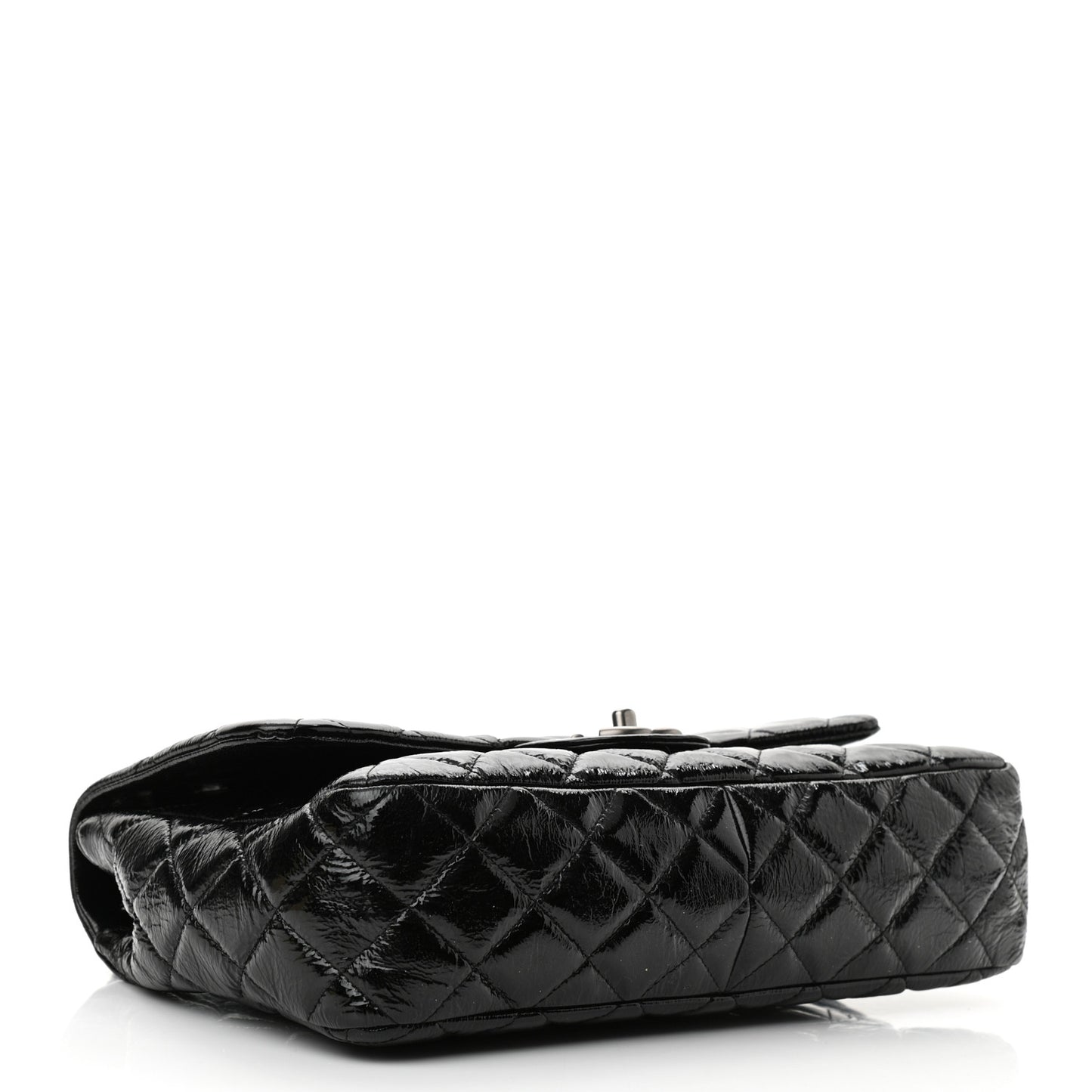 Crinkled Patent Quilted Jumbo Single Flap Black