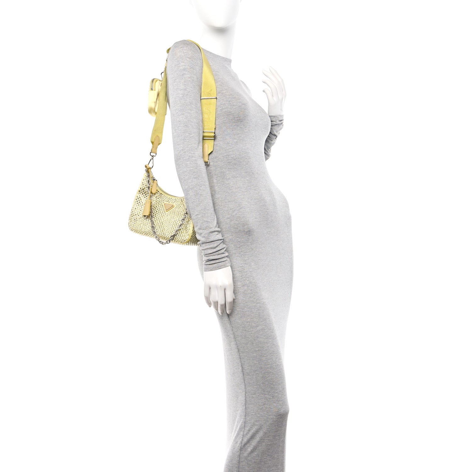 Prada Satin Crystal Re-Edition 2005 Shoulder Bag Ananas 2 of 9
