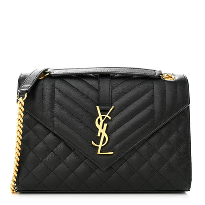 Saint Laurent Grain De Poudre Textured Mixed Matelasse Triquilt Medium Monogram Satchel Black 1 of 10