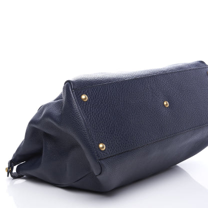 Fendi Cuoio Romano Raffia Selleria Large Peekaboo Iconic Satchel Navy 6 of 9