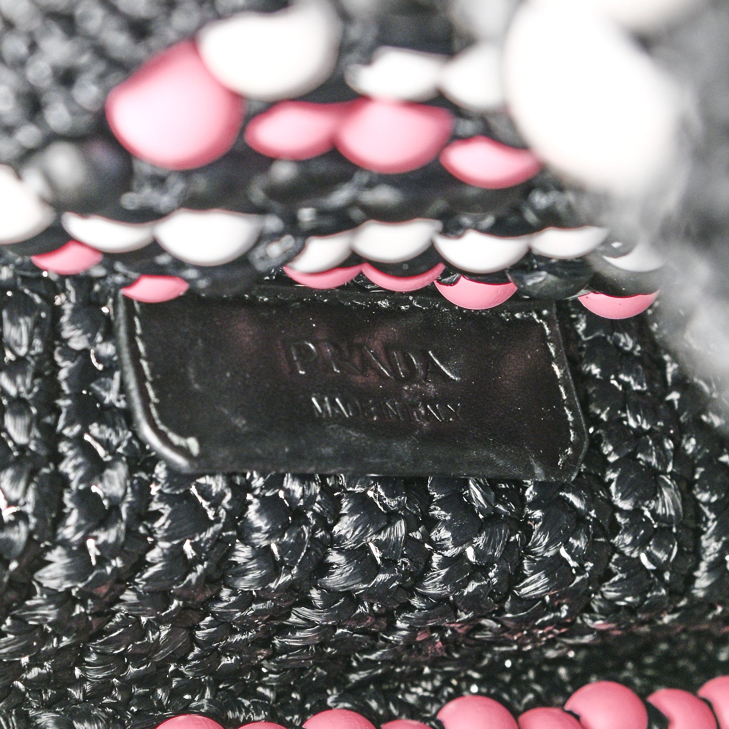 Prada Raffia Wood Bead Embroidered Logo Tote Bag Black 6 of 9