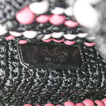 Prada Raffia Wood Bead Embroidered Logo Tote Bag Black 6 of 9