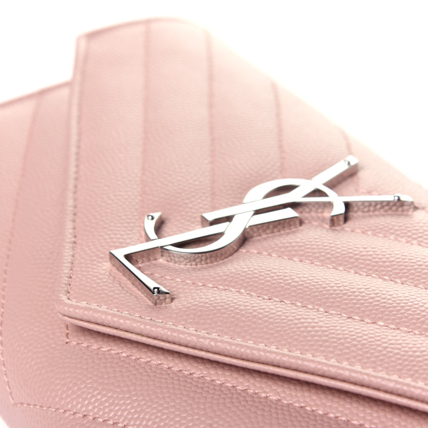 Saint Laurent Grain De Poudre Matelasse Chevron Monogram Flap Wallet Pale Pink 9 of 10