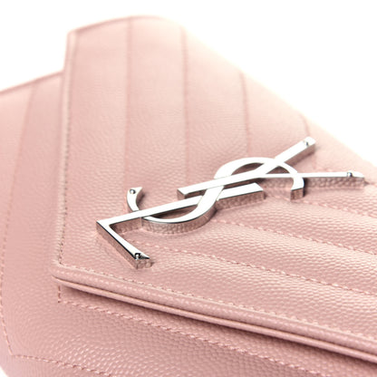 Saint Laurent Grain De Poudre Matelasse Chevron Monogram Flap Wallet Pale Pink 9 of 10