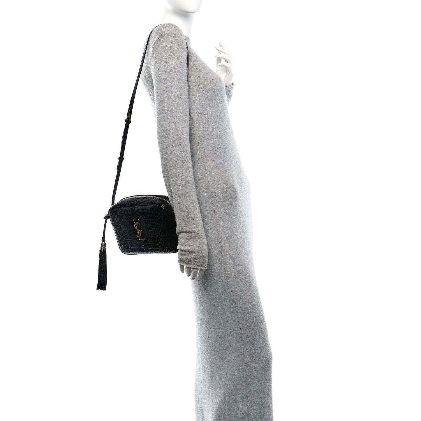Patent Calfskin Crocodile Embossed Monogram Lou Camera Bag Black