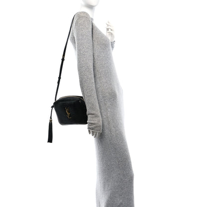 Saint Laurent Patent Calfskin Crocodile Embossed Monogram Lou Camera Bag Black 2 of 10