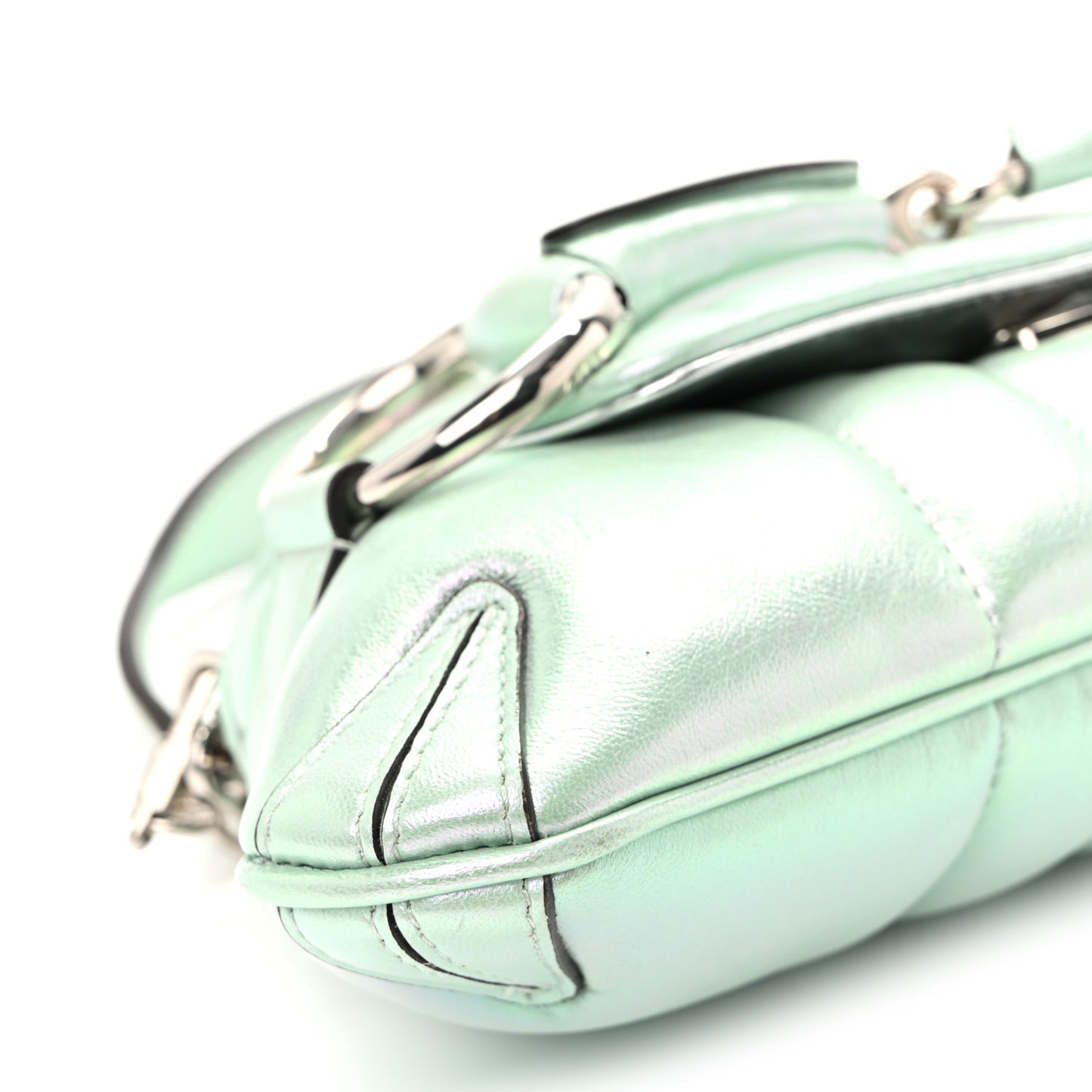 Iridescent Nappa Vertical Matelasse Small Maxi Horsebit Chain Shoulder Bag Iridescent Salvy Green