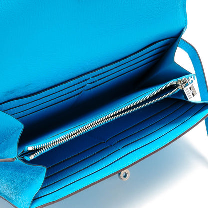 Hermes Chevre Mysore Kelly Longue Wallet Bleu Azteque 2 of 10