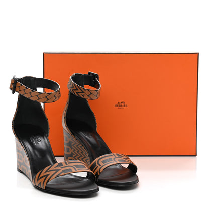 Hermes Calfskin Printed Acapulco Wedge Sandals 38 Black Naturel 9 of 9