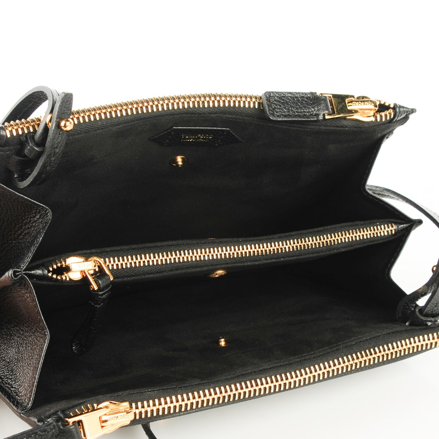 Calfskin Triple Zip Crossbody Bag Black