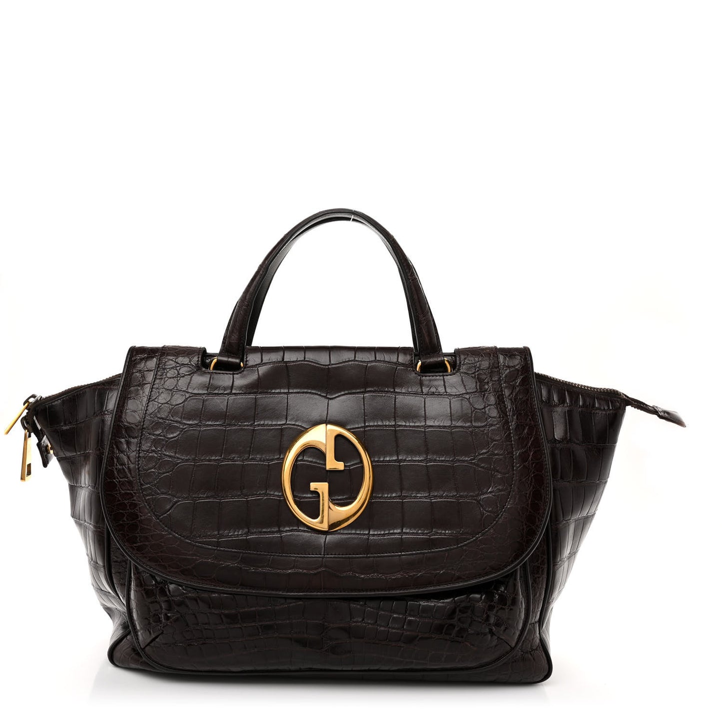 Crocodile Medium 1973 Top Handle Satchel Brown