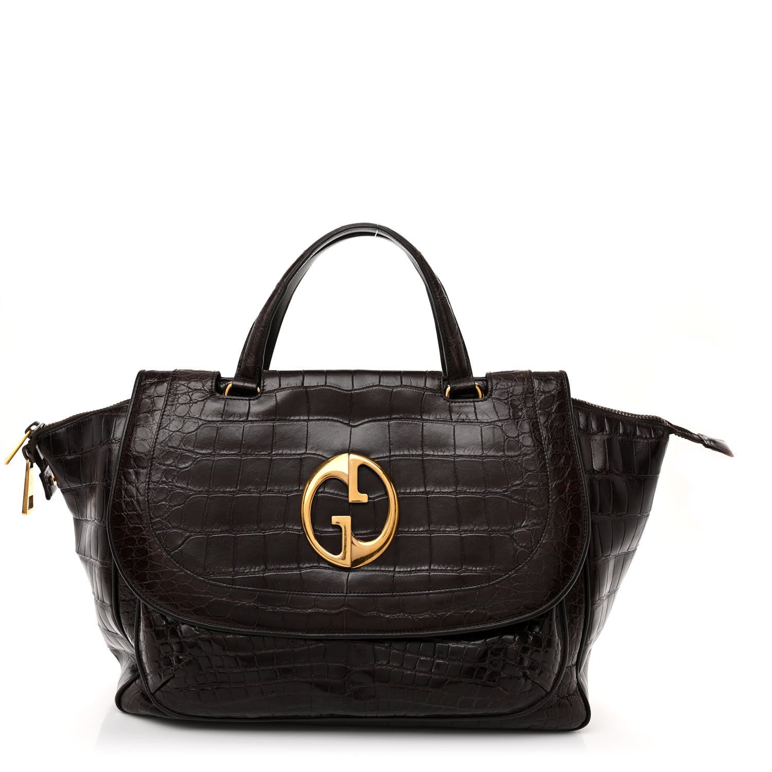 Gucci Crocodile Medium 1973 Top Handle Satchel Brown 1 of 14
