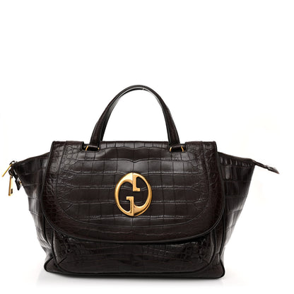 Gucci Crocodile Medium 1973 Top Handle Satchel Brown 1 of 14