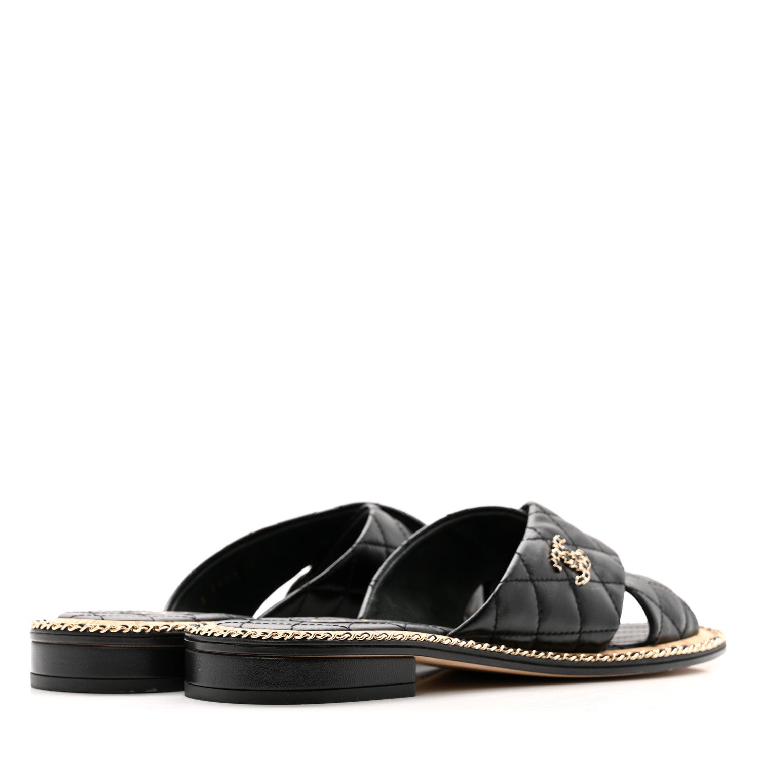 Chanel Shiny Lambskin Quilted Chain CC Sandals 40 Black 5 of 10