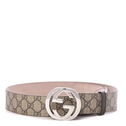 Gucci GG Supreme Monogram Selleria Calfskin Interlocking G 40mm Belt 90 36 Beige Ebony Cocoa 1 of 7