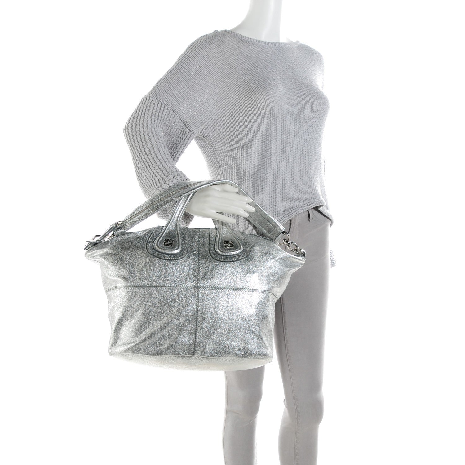 Givenchy Metallic Calfskin Large Nightingale Silver 2 of 7
