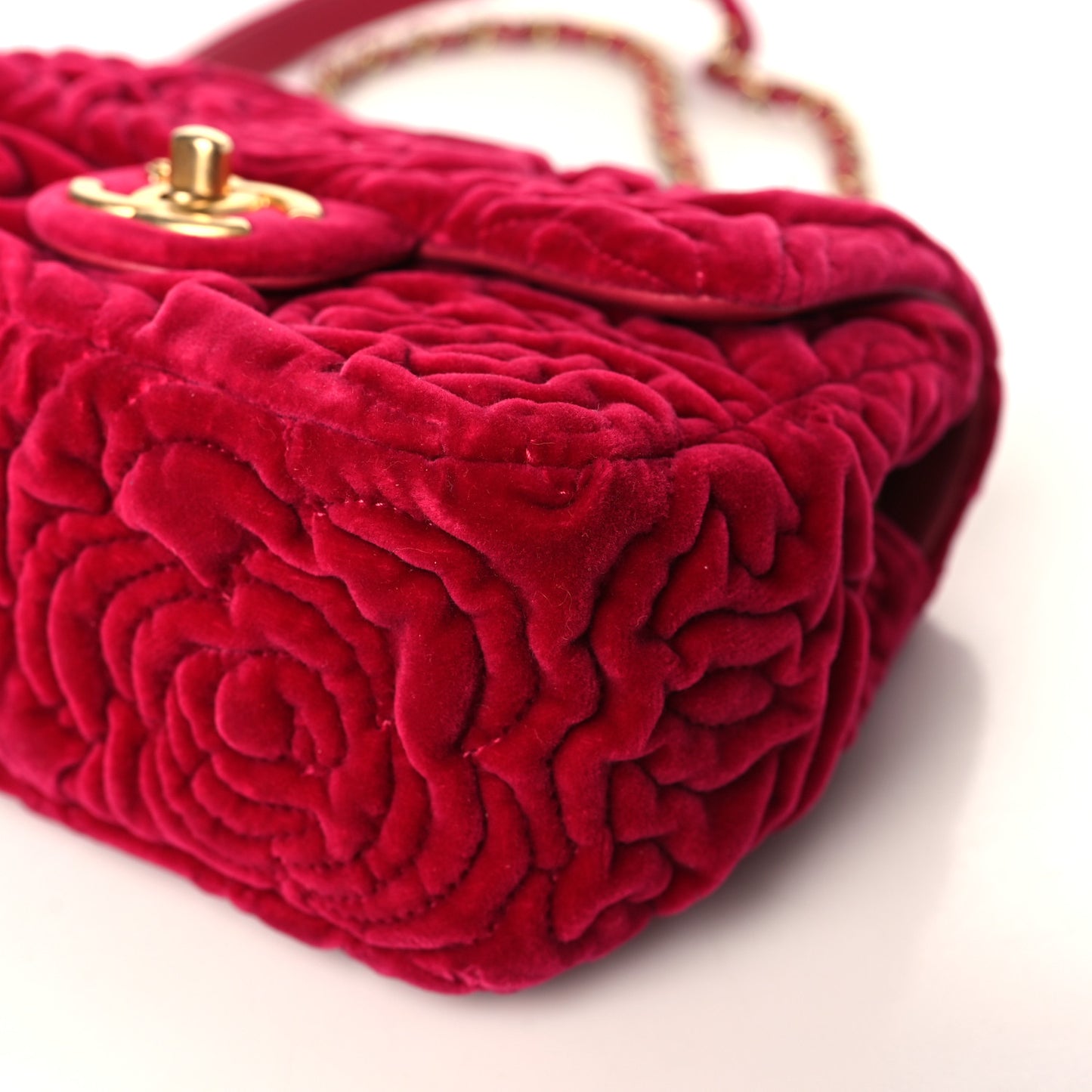Velvet Camellia Embossed Mini Square Flap Pink