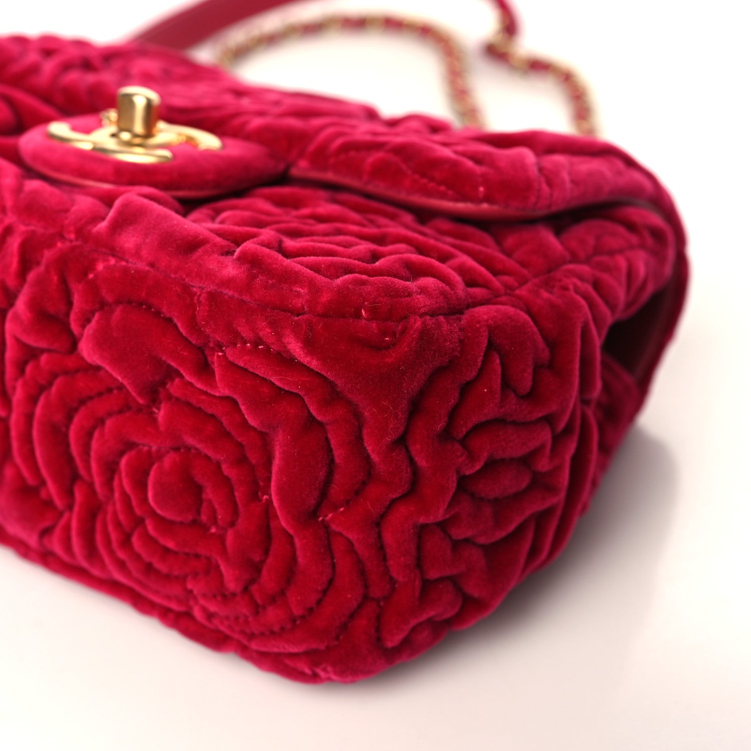 Chanel Velvet Camellia Embossed Mini Square Flap Pink 9 of 9