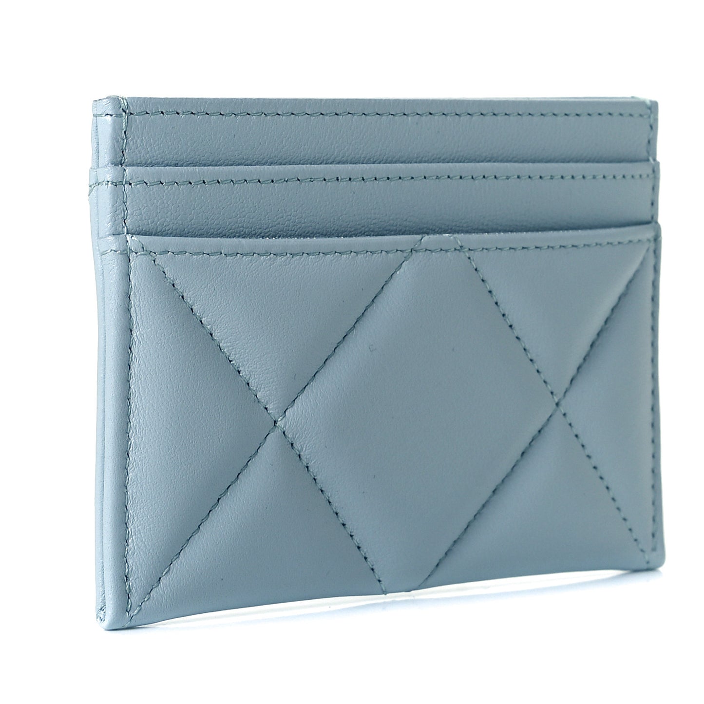Lambskin Quilted Chanel 19 Card Holder Light Blue
