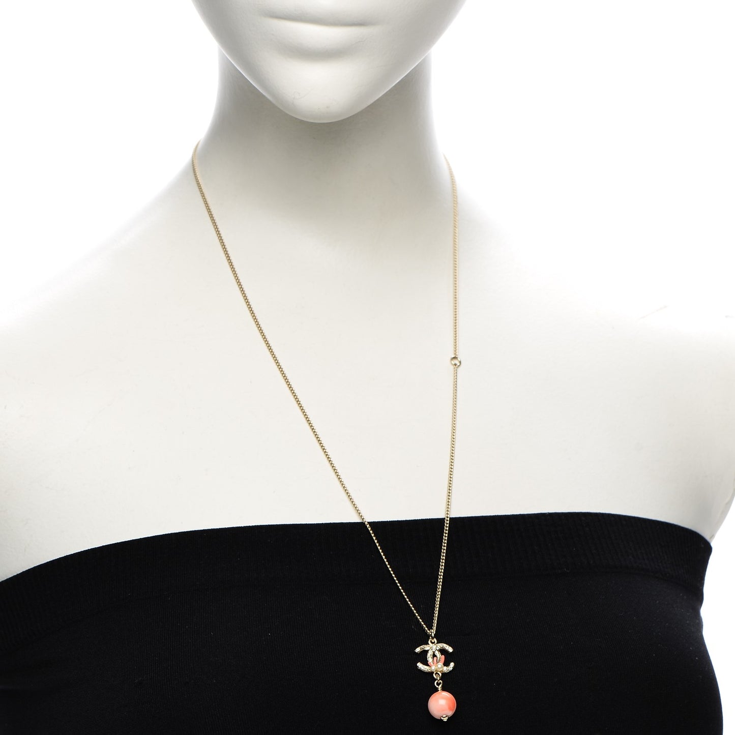 Coral Pearl Crystal CC Drop Necklace Gold