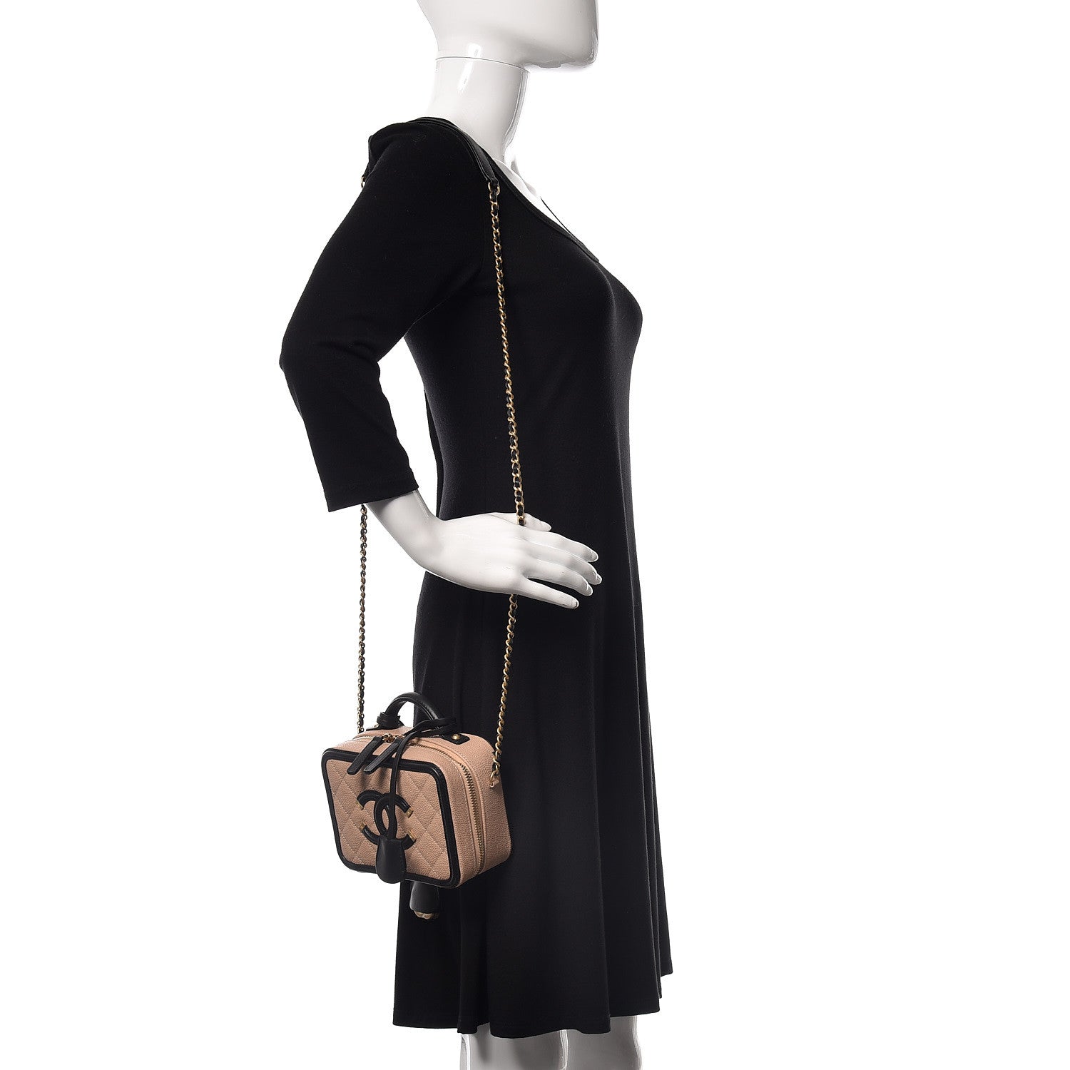 Chanel Caviar Quilted Small CC Filigree Vanity Case Beige Black 2 of 9