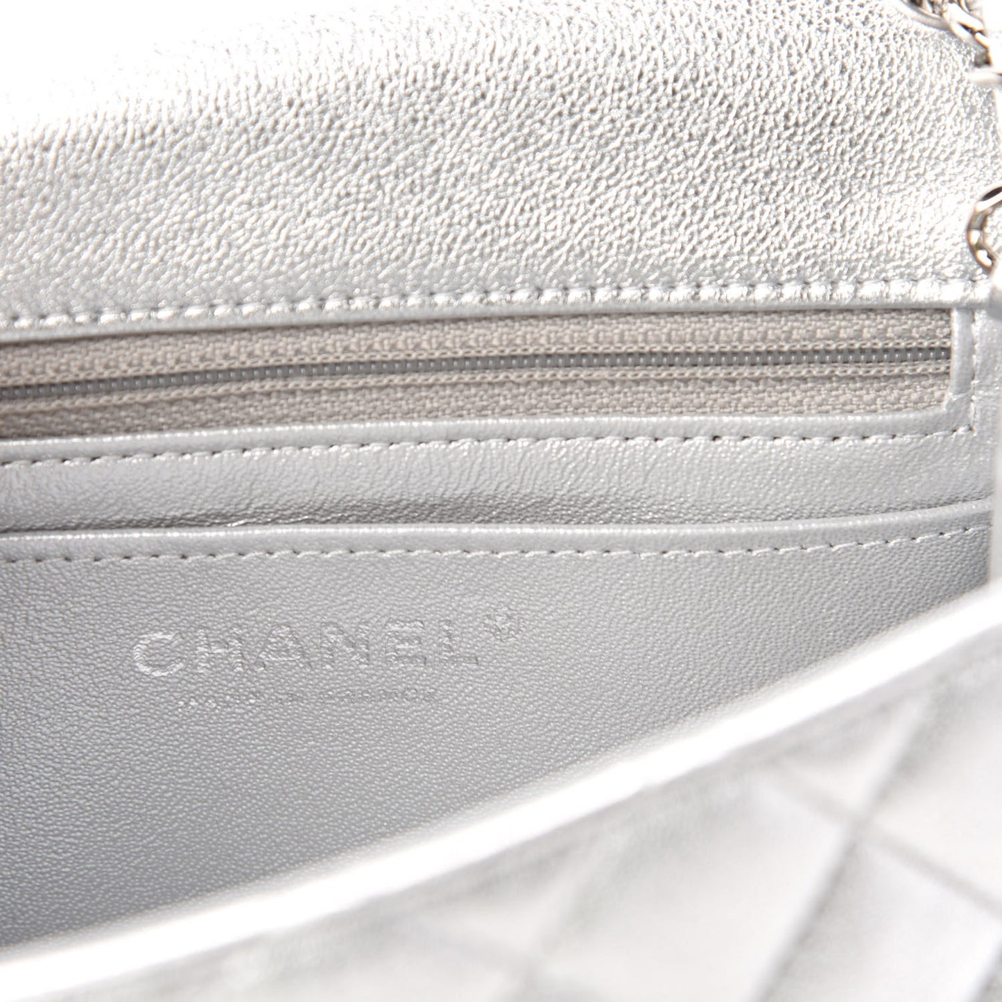 Metallic Lambskin Quilted Mini Square Flap Silver